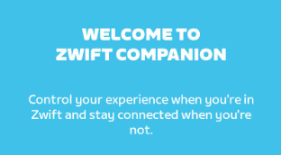 Zwift companion app startscherm direct na inloggen en eerste gebruik